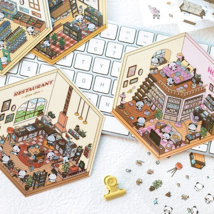 Panda Theme House Bookstore Kitchen Super Shop Stickers Scene