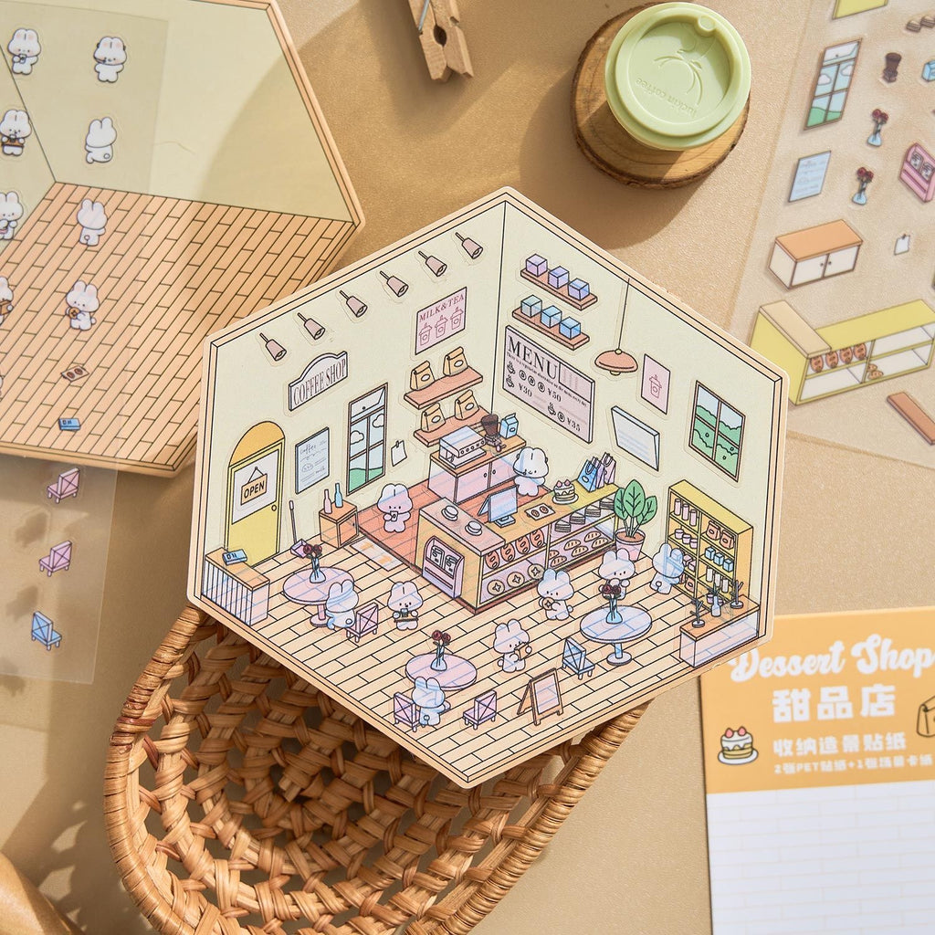 DIY Miniature Sticker Scene,Flower Shop|Bookstore|Dessert Shop|Convenience Store