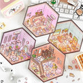 3D Puppy House Clothing Shop Dessert Shop Bookstore Sticker Scenes