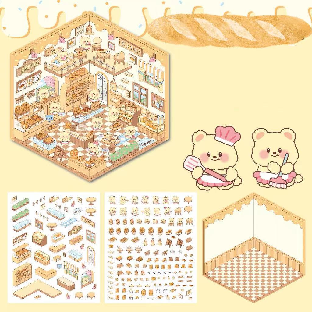 Capybara Supermarket Pink Pony House Bear Bakery Puppy Restaurant Sticker Scene