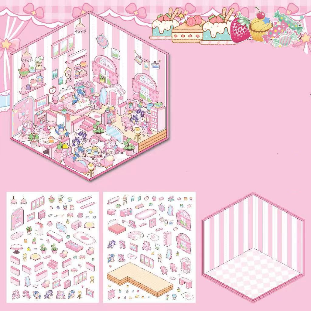 Capybara Supermarket Pink Pony House Bear Bakery Puppy Restaurant Sticker Scene