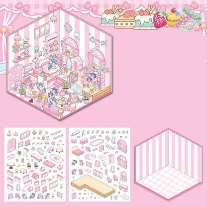 Capybara Supermarket Pink Pony House Bear Bakery Puppy Restaurant Sticker Scene