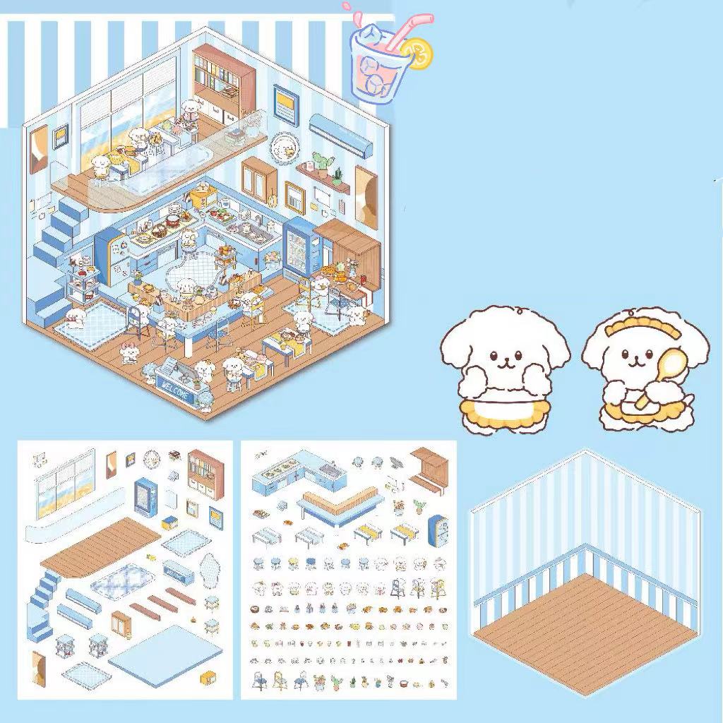 Capybara Supermarket Pink Pony House Bear Bakery Puppy Restaurant Sticker Scene