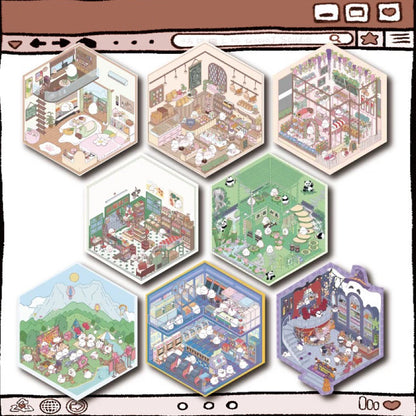 Sticker Scenes! DIY Coffee Flower|Panda Tea House|Bakery Shop|Apartment|Chocolate Factory