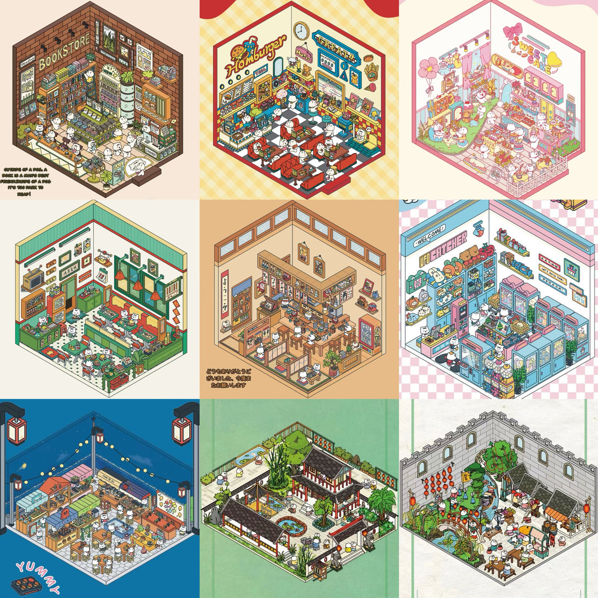 Sticker Scenes! Create DIY Bookstore|Izakaya|Sweet Cake|Burger Shop|Hotpot Restaurant
