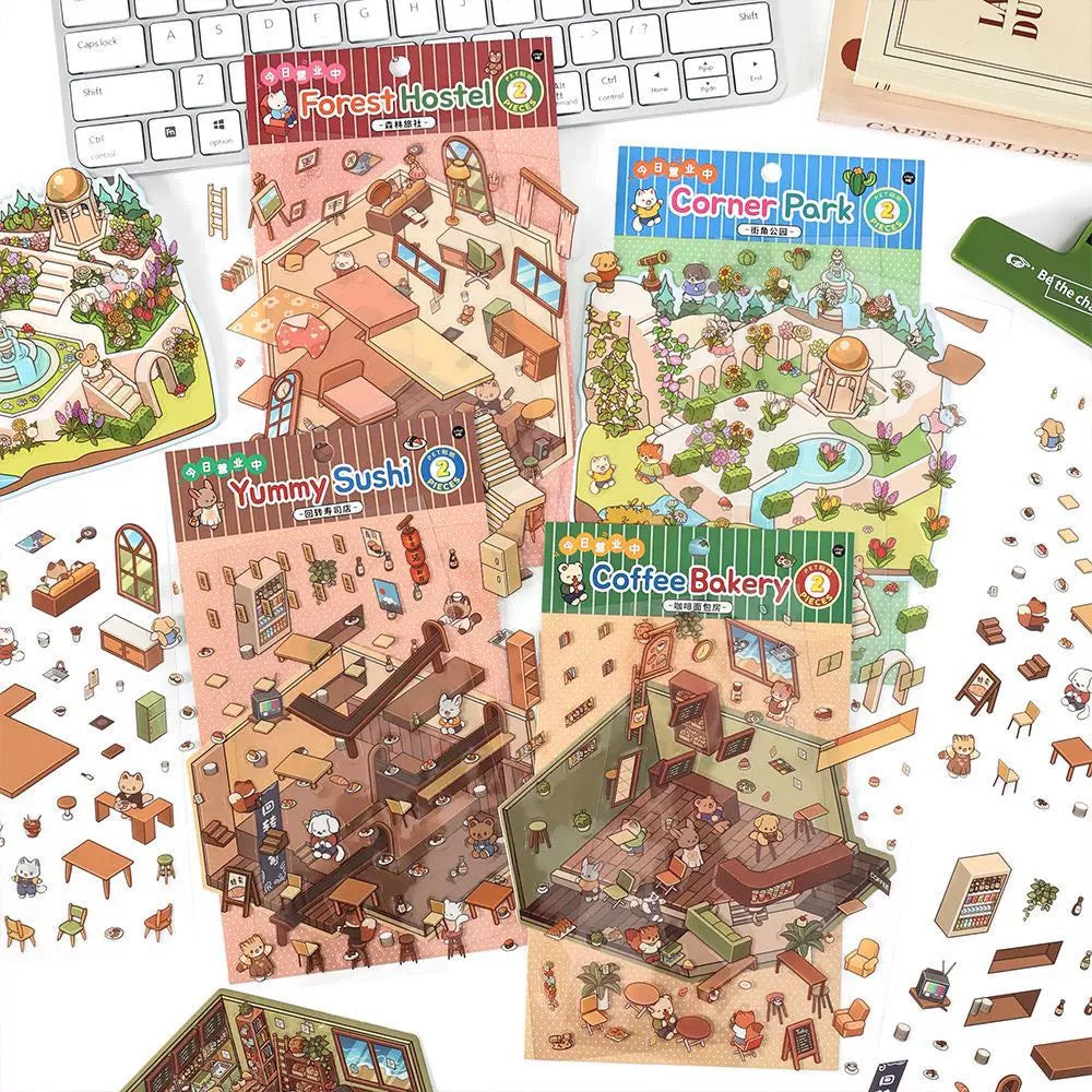 DIY Miniature Sticker Scene: Cheese Shop|Fruit Shop|Orchard|Pasture