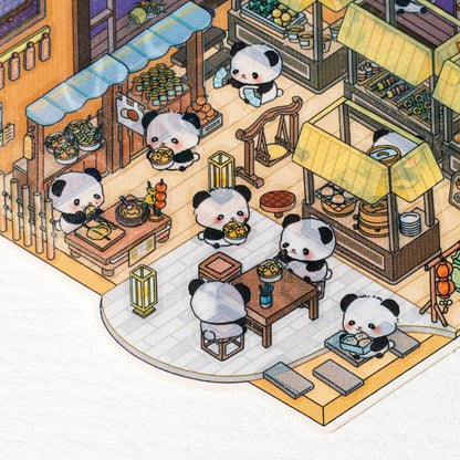 Traditional Chinese Architecture Sticker Scene: Dim Sum|Hot Spring|Night Market|Bookstore