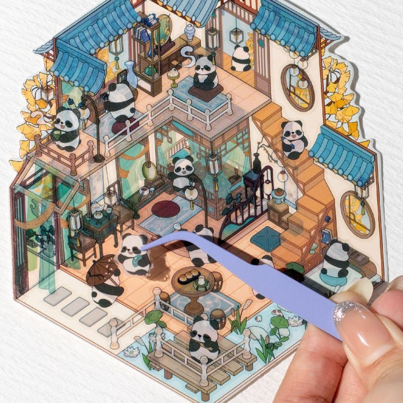 Traditional Chinese Architecture Sticker Scene: Dim Sum|Hot Spring|Night Market|Bookstore