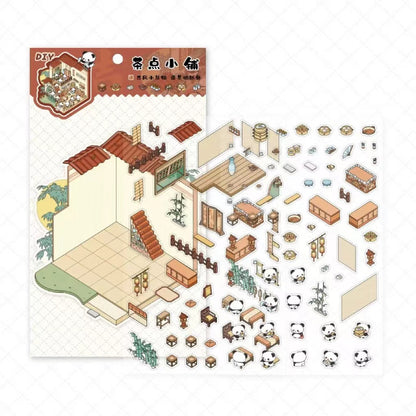 Traditional Chinese Architecture Sticker Scene: Dim Sum|Hot Spring|Night Market|Bookstore