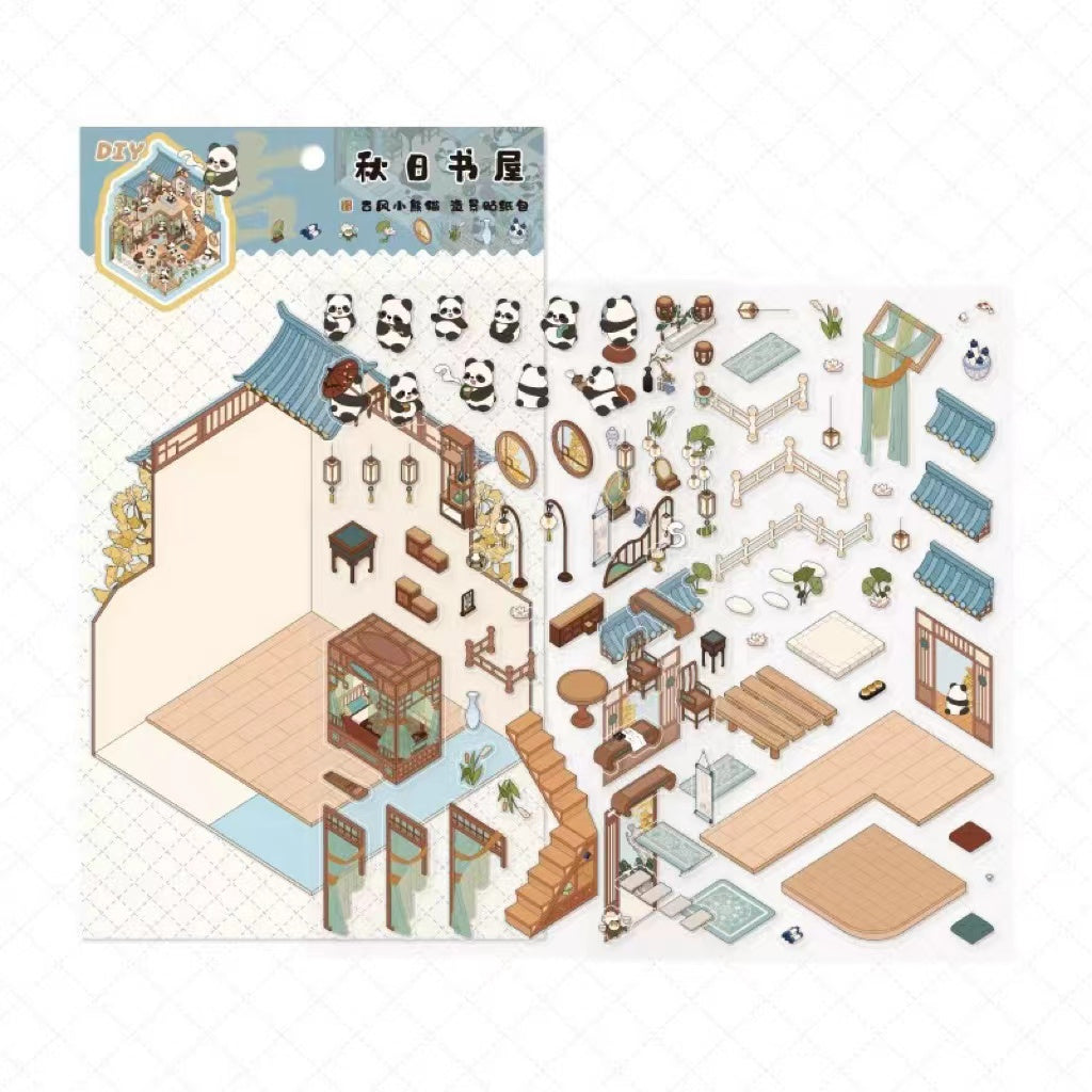 Traditional Chinese Architecture Sticker Scene: Dim Sum|Hot Spring|Night Market|Bookstore