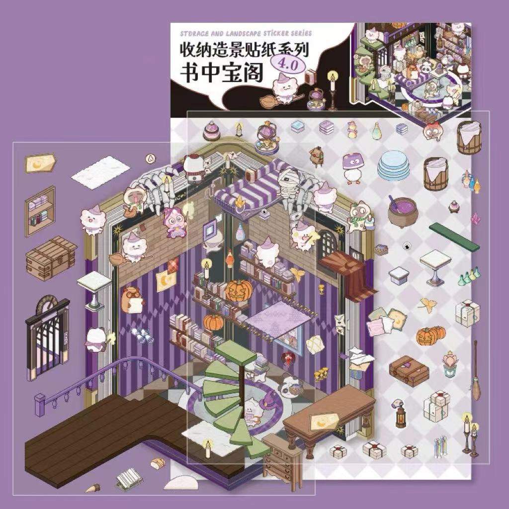 Make Miniature Sticker Scene,Halloween Treasure Chest|Magic Book|Suitcase Paradise