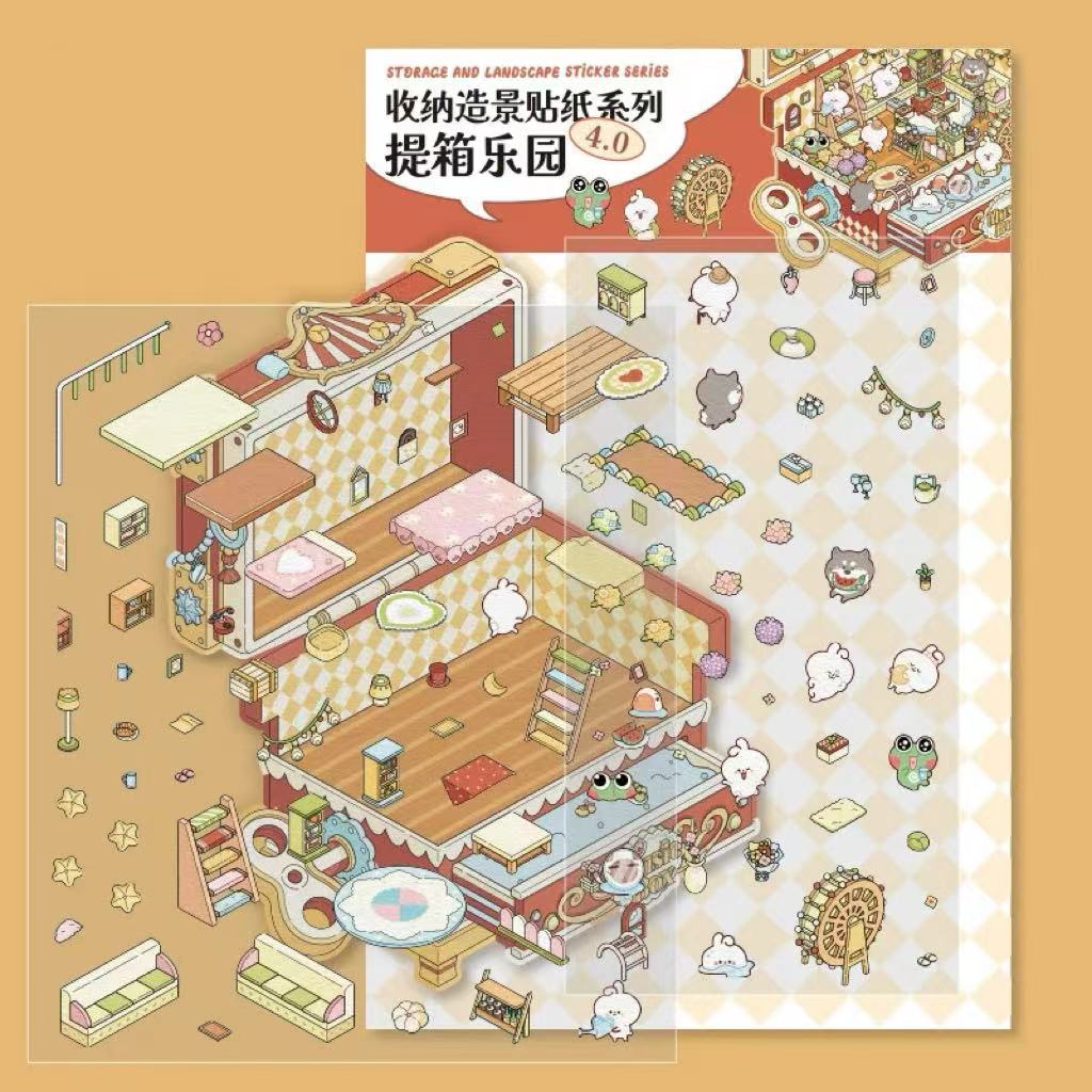 Make Miniature Sticker Scene,Halloween Treasure Chest|Magic Book|Suitcase Paradise