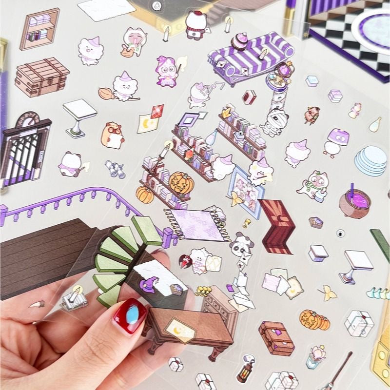 Make Miniature Sticker Scene,Halloween Treasure Chest|Magic Book|Suitcase Paradise