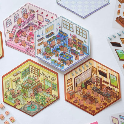 DIY Miniature Sticker Scene,Flower Shop|Bookstore|Dessert Shop|Convenience Store