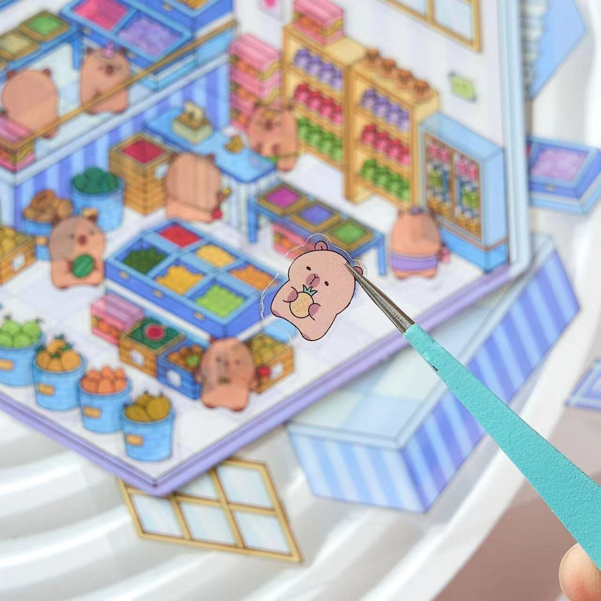 DIY Capybara Stickers Scene: Cute Animal Restaurant|Hot Spring|Baking Shop|Fruit Shop