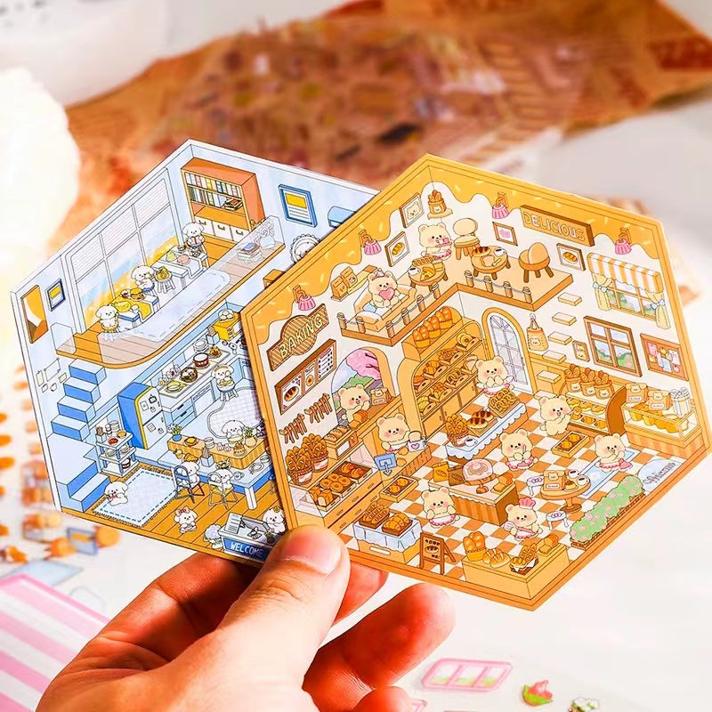 Capybara Supermarket Pink Pony House Bear Bakery Puppy Restaurant Sticker Scene