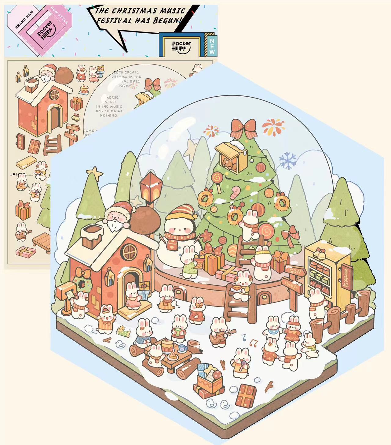 Miniature Sticker Scene, Make Your Own Christmas House Party Tailor Shop Chinese Market