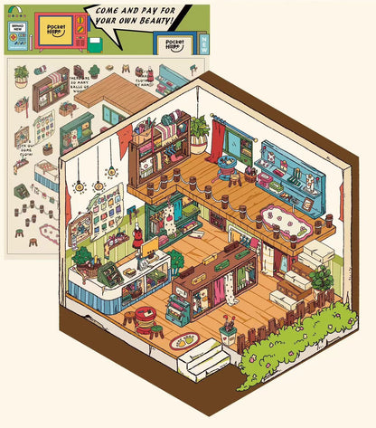 Miniature Sticker Scene, Make Your Own Christmas House Party Tailor Shop Chinese Market