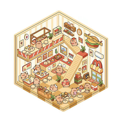 DIY 3D Sticker Scene,Capybara Hamburger|Puppy Convenience|Bunny Clothing|Bear Bakery