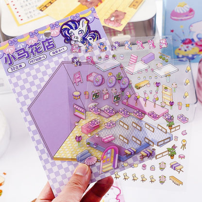 Sticker Scene! Make Pony Flower Shop|Capybara Bookstore|Puppy Cake|Bear Hamburger