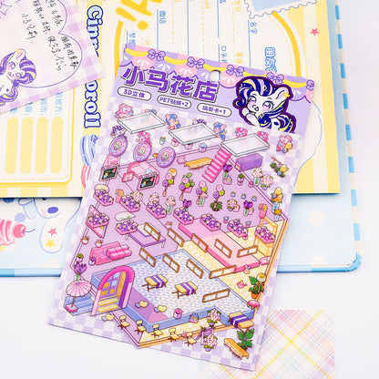 Sticker Scene! Make Pony Flower Shop|Capybara Bookstore|Puppy Cake|Bear Hamburger