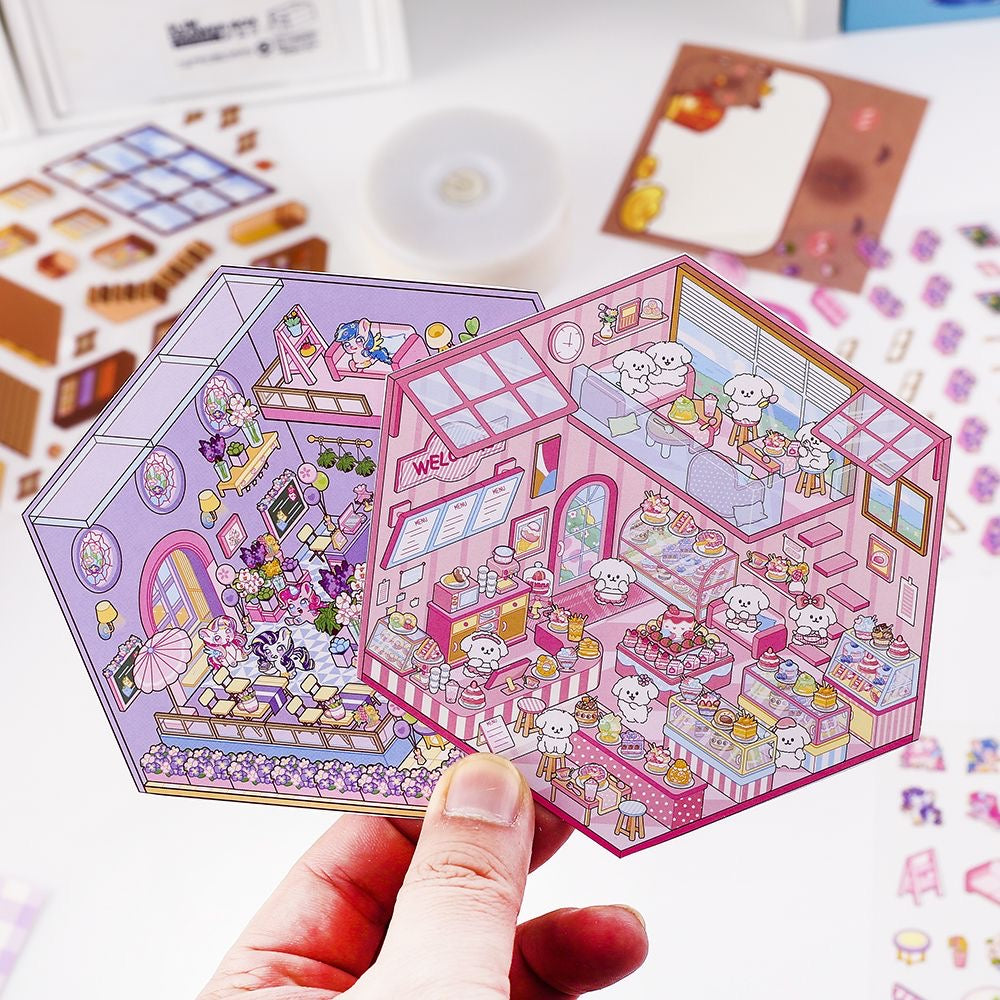 Capybara Supermarket Pink Pony House Bear Bakery Puppy Restaurant Sticker Scene