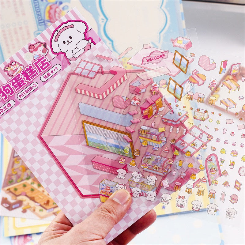 Sticker Scene! Make Pony Flower Shop|Capybara Bookstore|Puppy Cake|Bear Hamburger