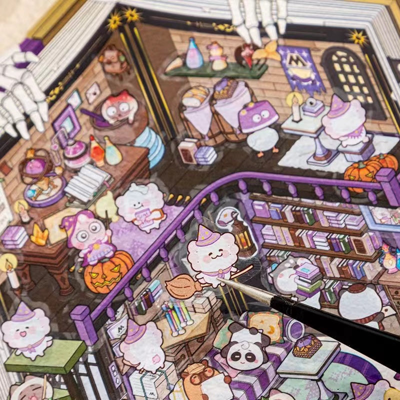 Make Miniature Sticker Scene,Halloween Treasure Chest|Magic Book|Suitcase Paradise