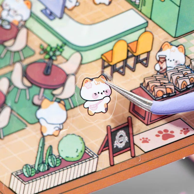 DIY 3D Sticker Scene,Coffee House|Cat Cafe|Supermarket|Burger Shop