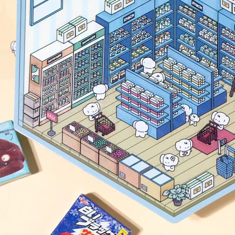 DIY 3D Sticker Scene,Coffee House|Cat Cafe|Supermarket|Burger Shop