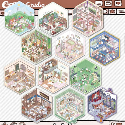 Sticker Scenes! DIY Coffee Flower|Panda Tea House|Bakery Shop|Apartment|Chocolate Factory