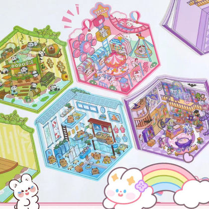 DIY 3D Sticker Scene: Panda Tea House Amusement Park Hot Spring Magic House