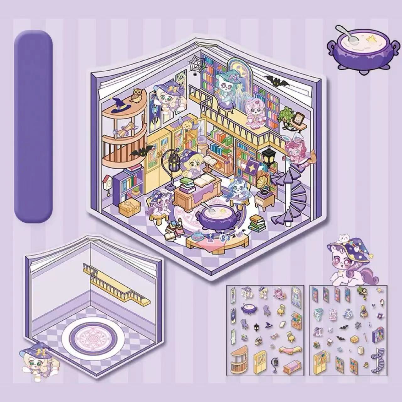 DIY 3D Sticker Scene: Panda Tea House Amusement Park Hot Spring Magic House