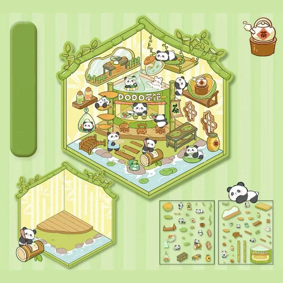 DIY 3D Sticker Scene: Panda Tea House Amusement Park Hot Spring Magic House