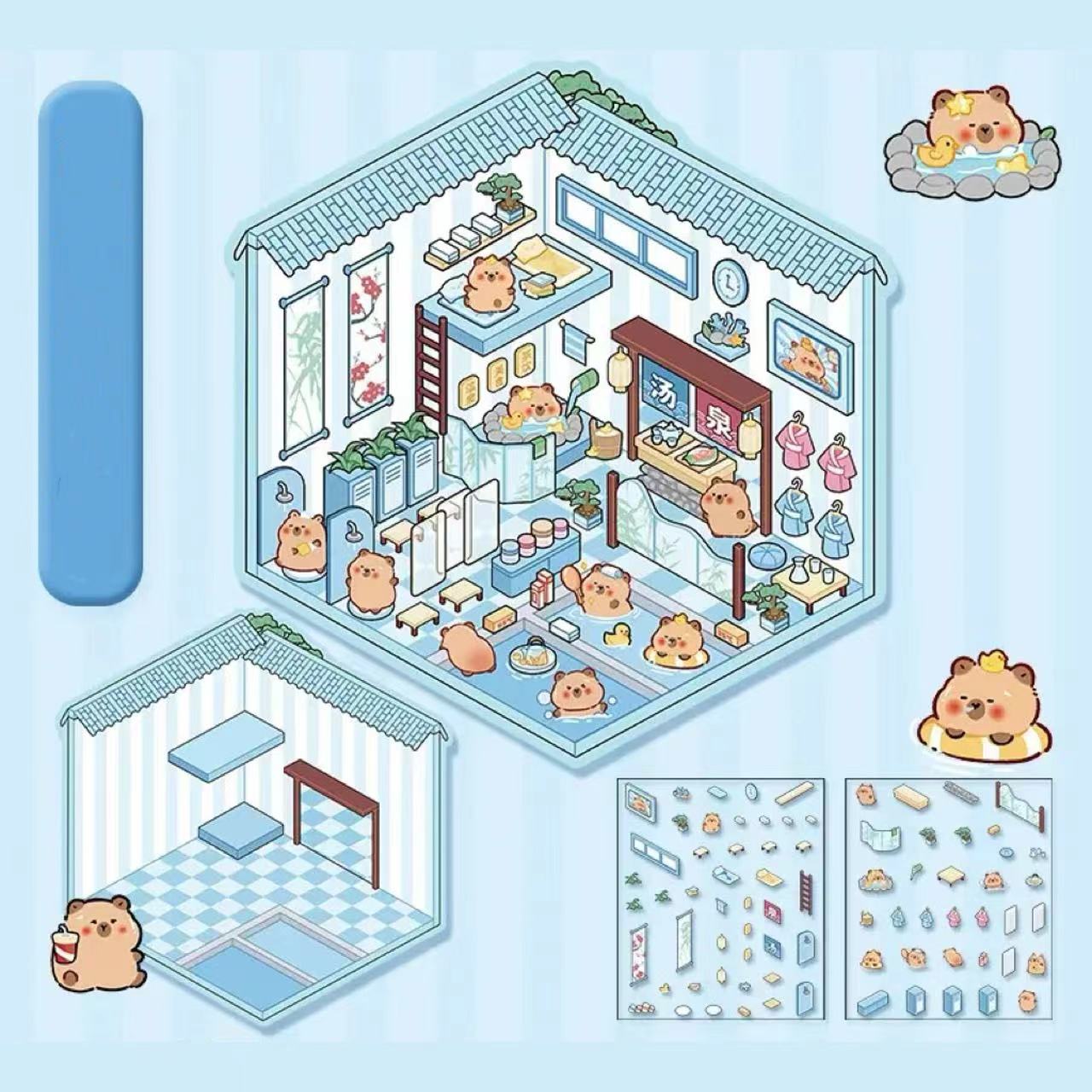 DIY 3D Sticker Scene: Panda Tea House Amusement Park Hot Spring Magic House