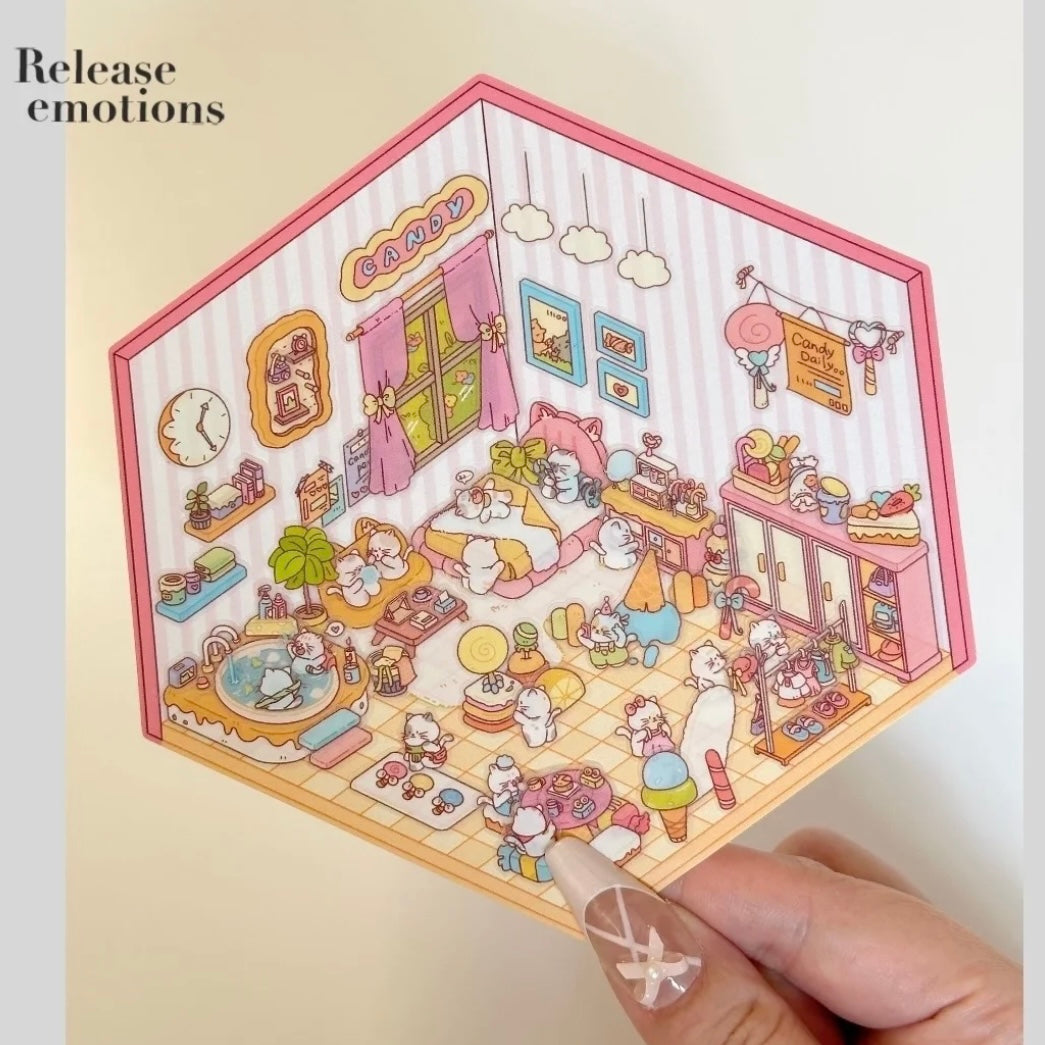 3D Sticker Scene,Make a Sunshine Greenhouse|Coffee Shop|Candy House|Clothing Shop