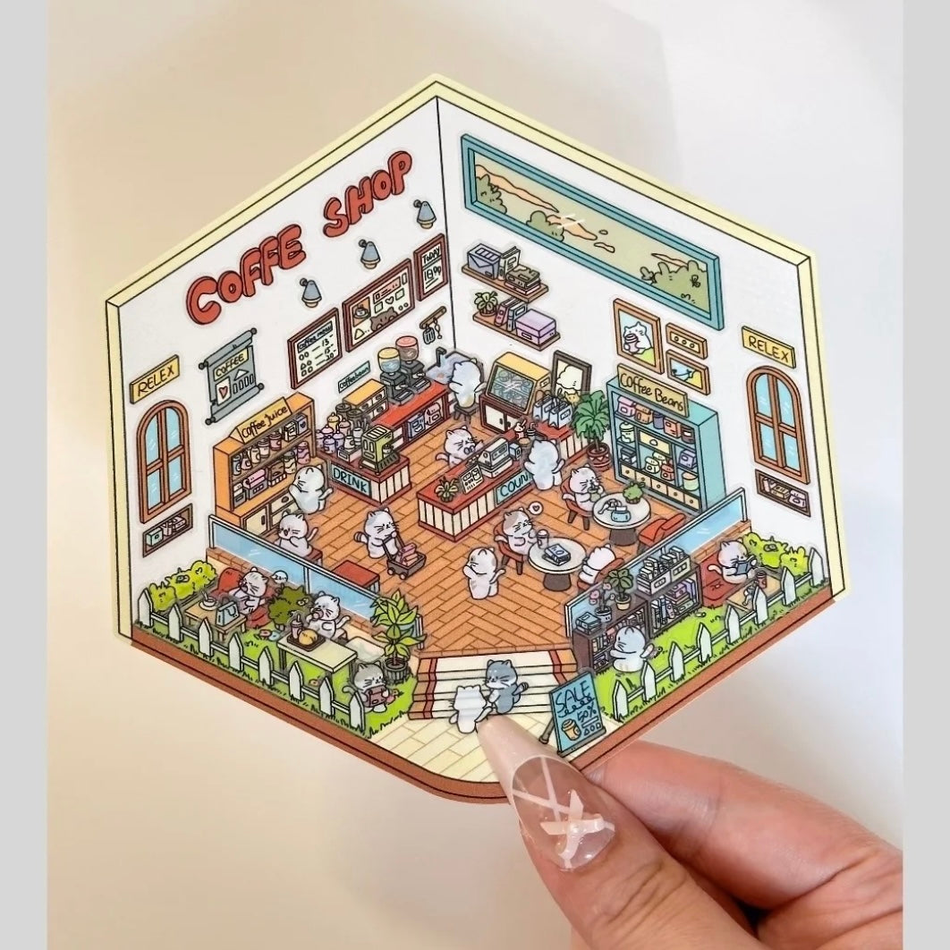 3D Sticker Scene,Make a Sunshine Greenhouse|Coffee Shop|Candy House|Clothing Shop