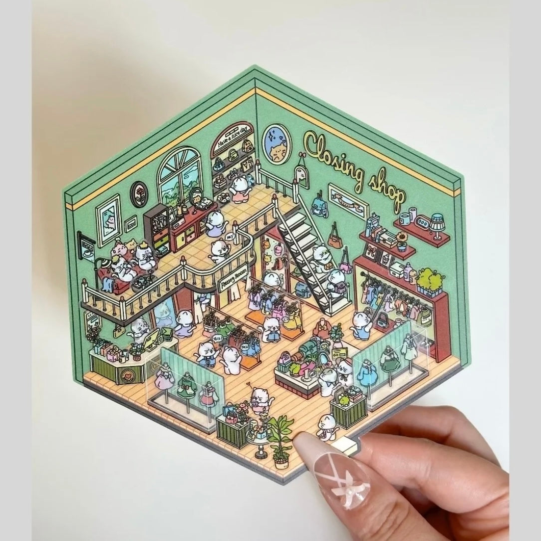 3D Sticker Scene,Make a Sunshine Greenhouse|Coffee Shop|Candy House|Clothing Shop