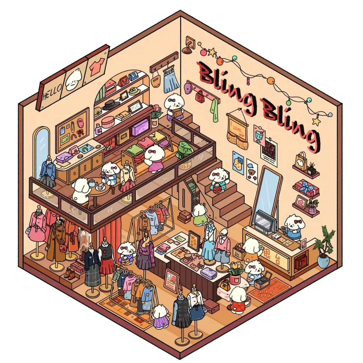 DIY Puppy Sticker Scene,Make a Christmas Party Boutique Store Flower Shop BBQ Restaurant
