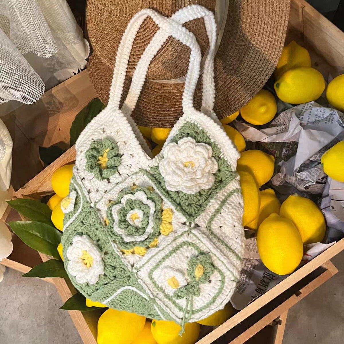 Handmade Camellia Crochet bag