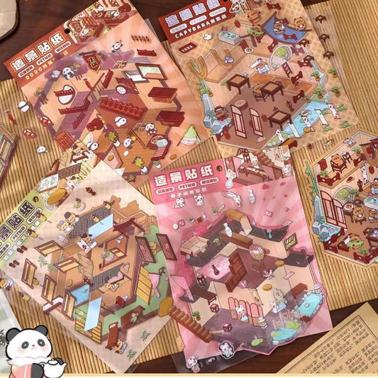 DIY Stickers Scene Make Panda Hot Pot Capybara Peking Opera Bunny House School