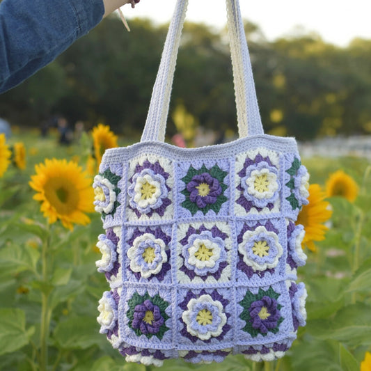 Purple Crochet Bag Handmade Granny Square Shoulder Bag