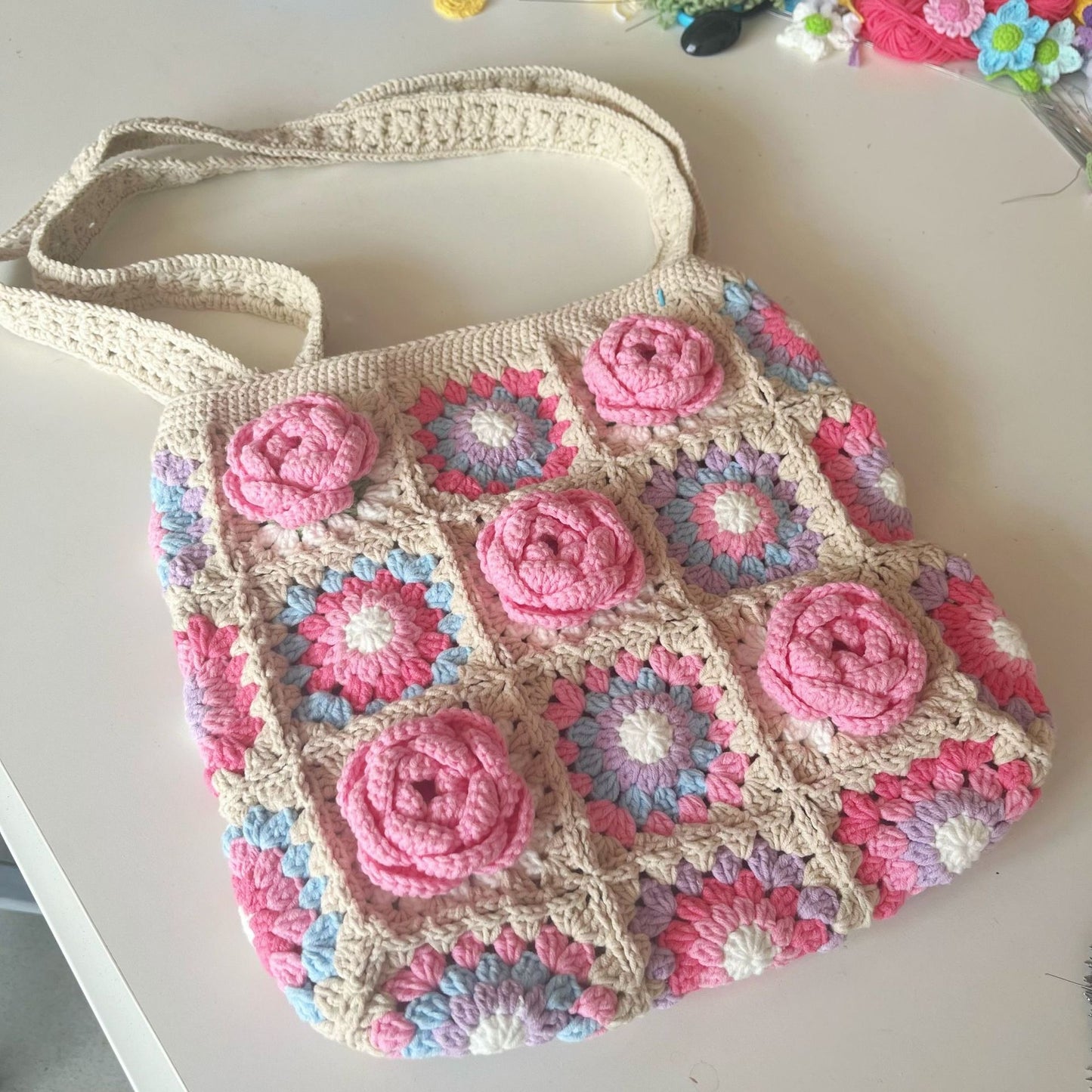Crochet Camellia Shoulder Bag