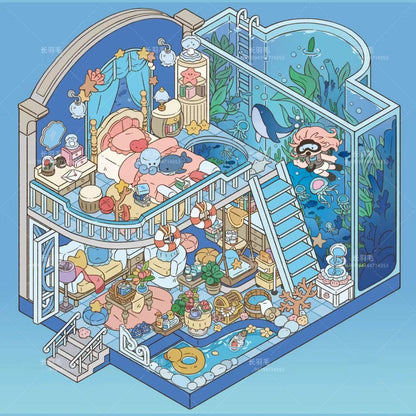 DIY 3D Sticker Scene:Aquarium Dessert House Doll Room Plant Room Magic House