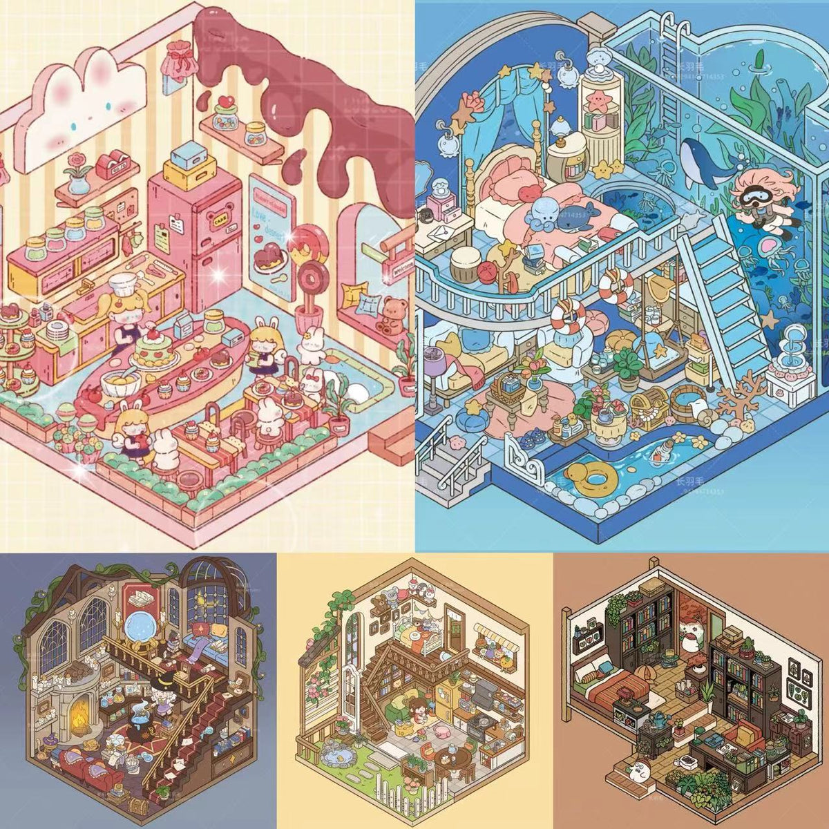 DIY 3D Sticker Scene:Aquarium Dessert House Doll Room Plant Room Magic House