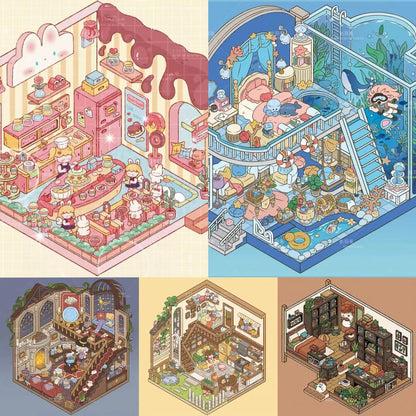 DIY 3D Sticker Scene:Aquarium Dessert House Doll Room Plant Room Magic House