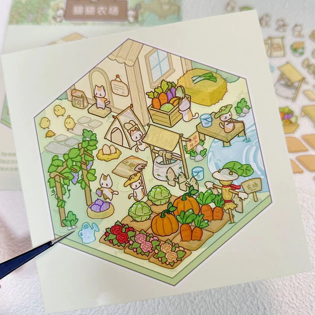 DIY Miniature Sticker Scene,Cat Farm|Outdoor Afternoon Tea|Jungle Tribe|Temple Fair
