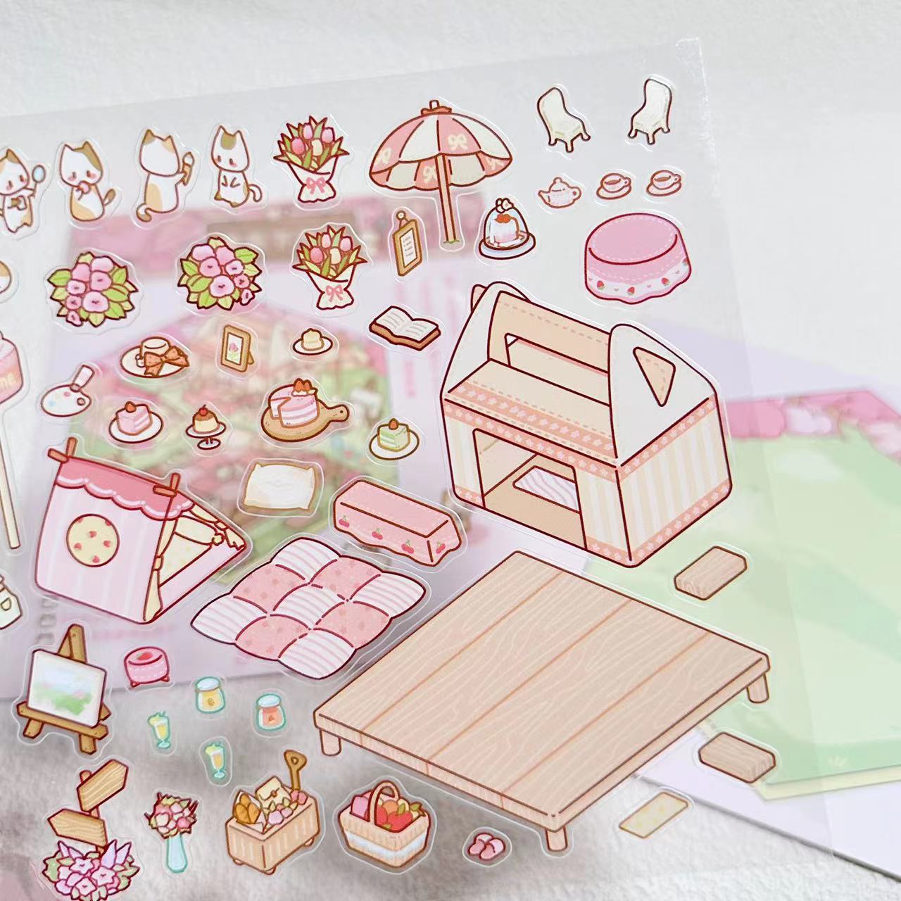DIY Miniature Sticker Scene,Cat Farm|Outdoor Afternoon Tea|Jungle Tribe|Temple Fair