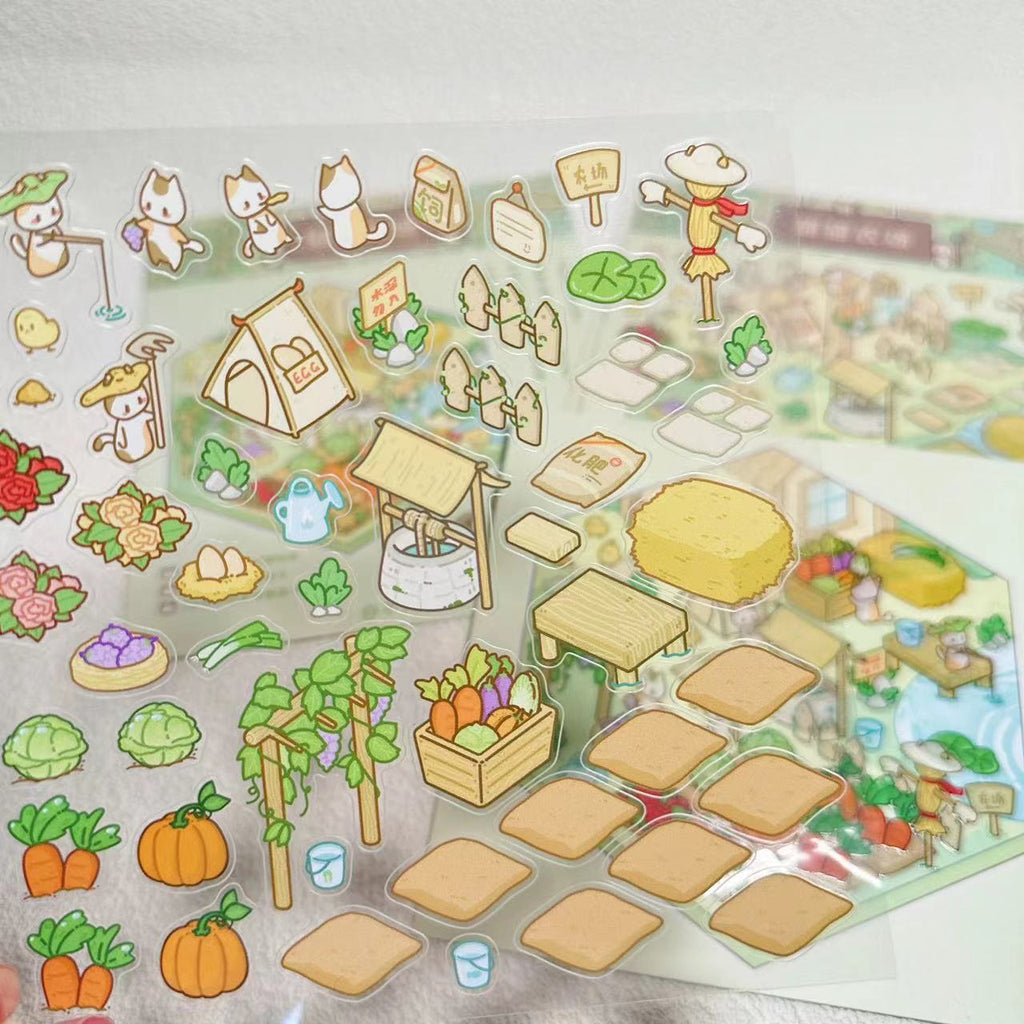 DIY Miniature Sticker Scene,Cat Farm|Outdoor Afternoon Tea|Jungle Tribe|Temple Fair