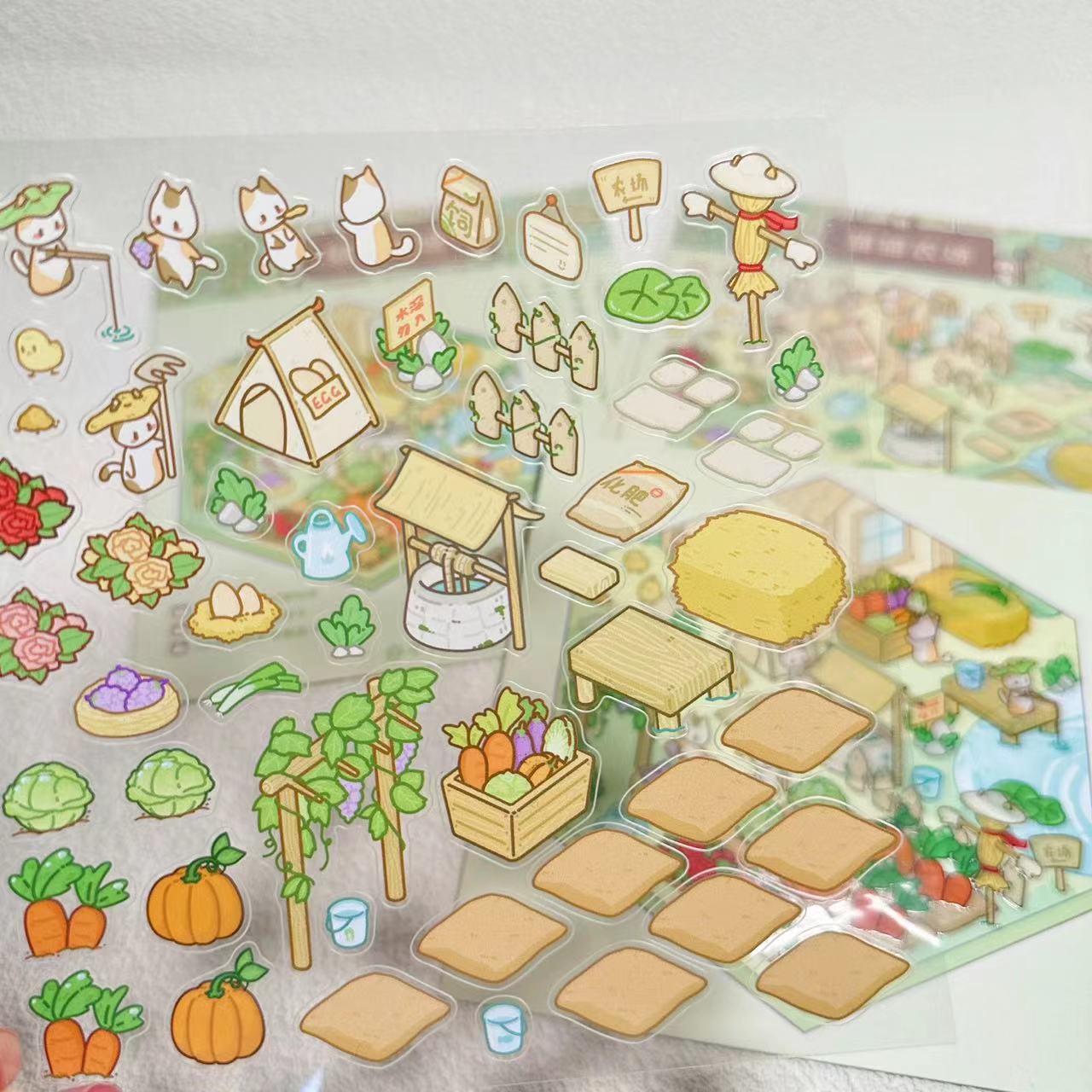 DIY Miniature Sticker Scene,Cat Farm|Outdoor Afternoon Tea|Jungle Tribe|Temple Fair